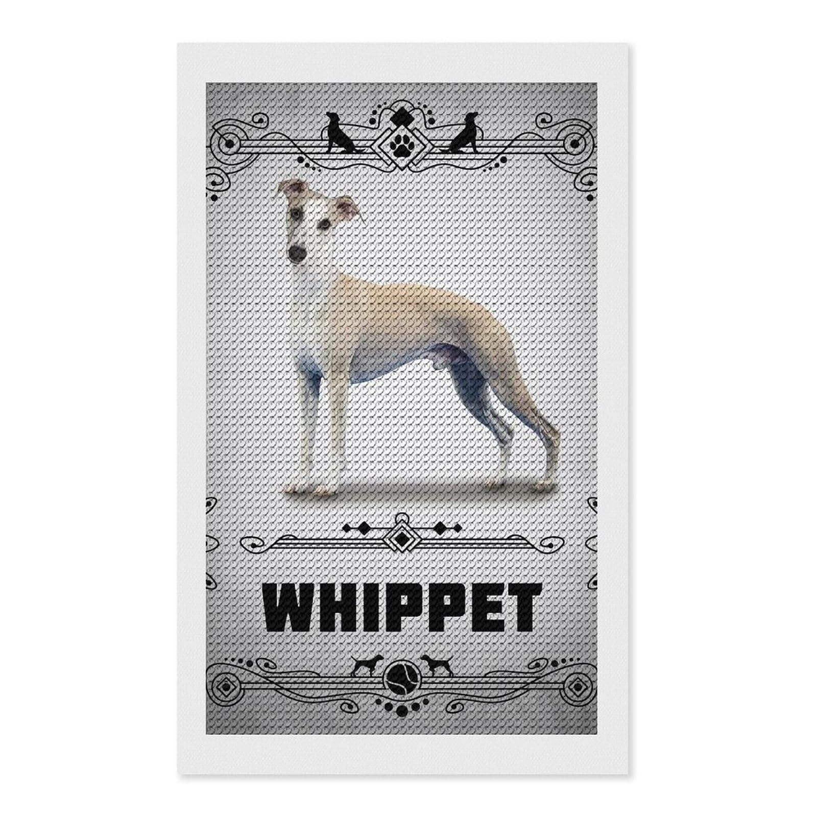 Junmoney Whippet Round Drill Diamond Painting 12"x20", for Women, Relaxing DIY Hobby, Bedroom Decor, Christmas Gift, Adhesive Canvas