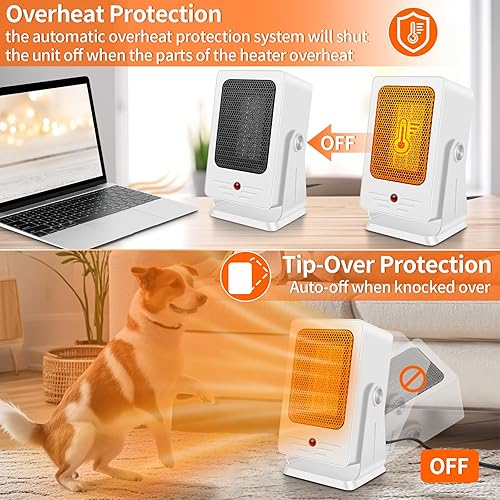 Miniatura 8 de Calentadores de espacio portátiles para uso en interiores, calentador de escritorio con calentamiento rápido PTC 2s de 900 W, diseño de ángulo