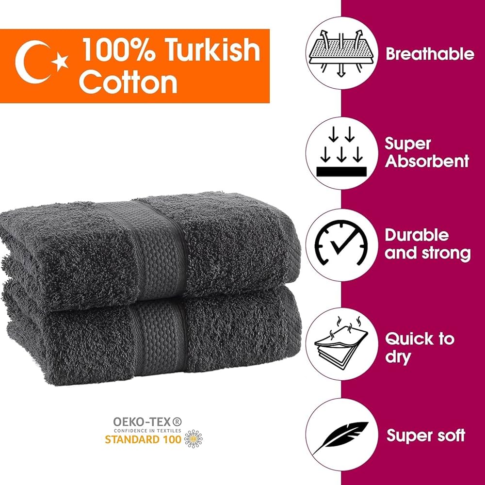 Qute Home 4-Piece Bath Towels Set, 100% Turkish Cotton Premium Quality Towels For Bathroom, Quick Dry Soft And Absorbent Turkish Towel, Set Includes 4 Bath Towels (Grey