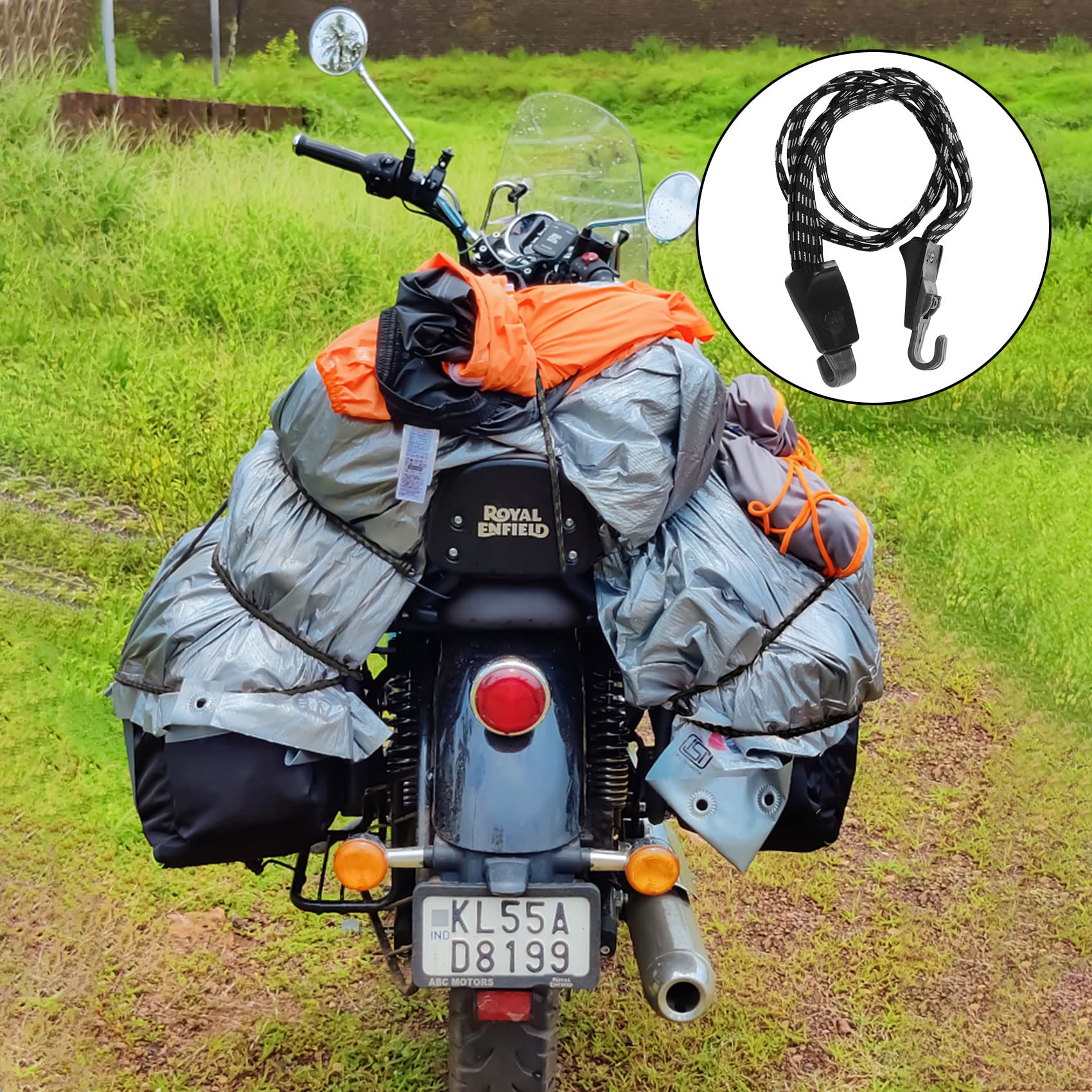 Aohcae Pas mocujący 3 w 1, do bagażu, motocykla i roweru, z hakami (70 cm)