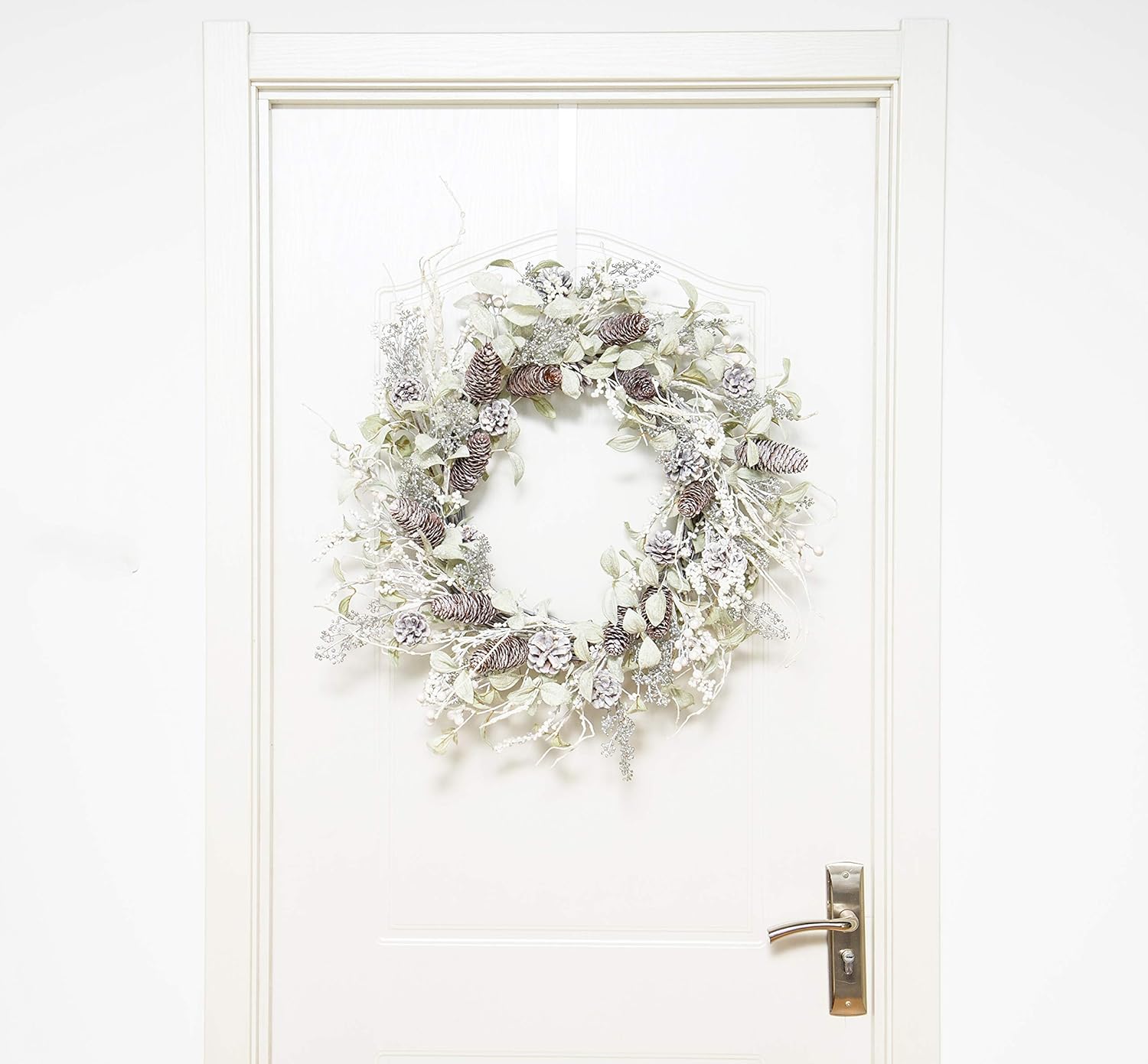 Wееklу Tор Sаlе Spring Front Door Wreath 26 Inch Spring Birch Wreath White Berry Wreath with Iced Pine Cones, Holly Leaf, Branch White Winter Wreaths for Front Door or Indoor Home Wall Window Décor