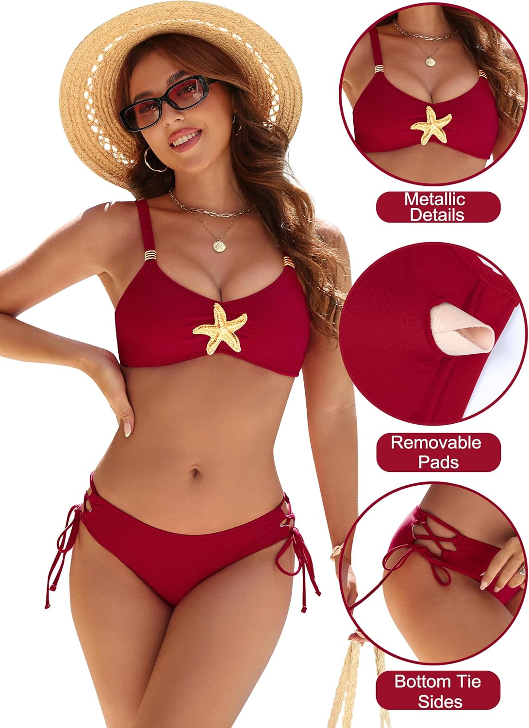 BMJL Bikini Set for Women Cheeky Two Piece Swimsuits Scoop Neck Bathing Suit with Ajustable String Bottom - Image 4