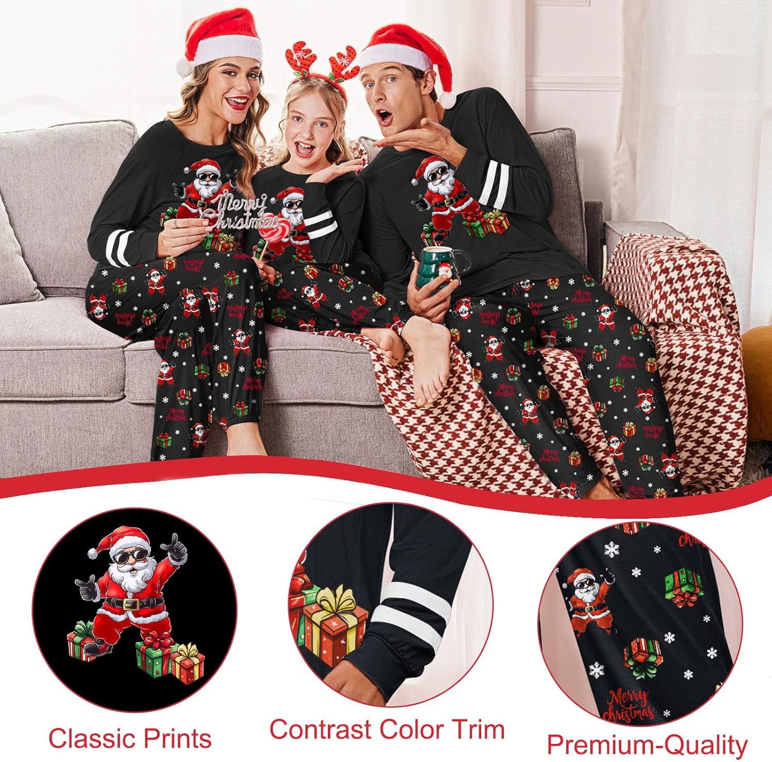 Ekouaer Family Christmas Pajamas Matching Sets Long Sleeve Couple Pjs Holiday Sleepwear Soft Loungewear with Pockets - Image 4