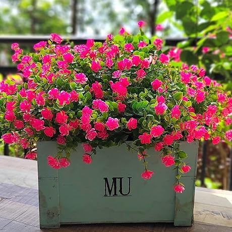 Grunyia Artificial Flowers for Outdoors, Faux Flowers for Outside Window Box Front...