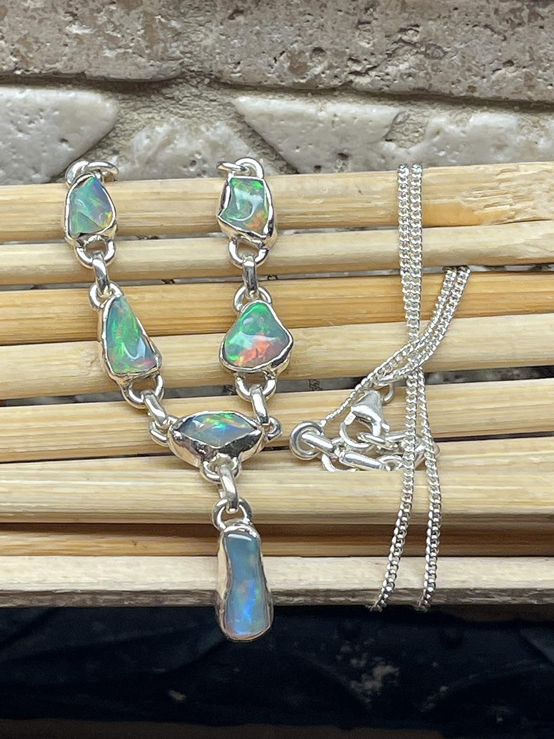 Genuine Ethiopian Opal 925 Solid Sterling Silver Necklace 17" inches - Image 5