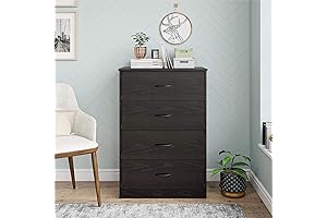 Mainstays Everly Tall 4-Drawer Black Oak Dresser