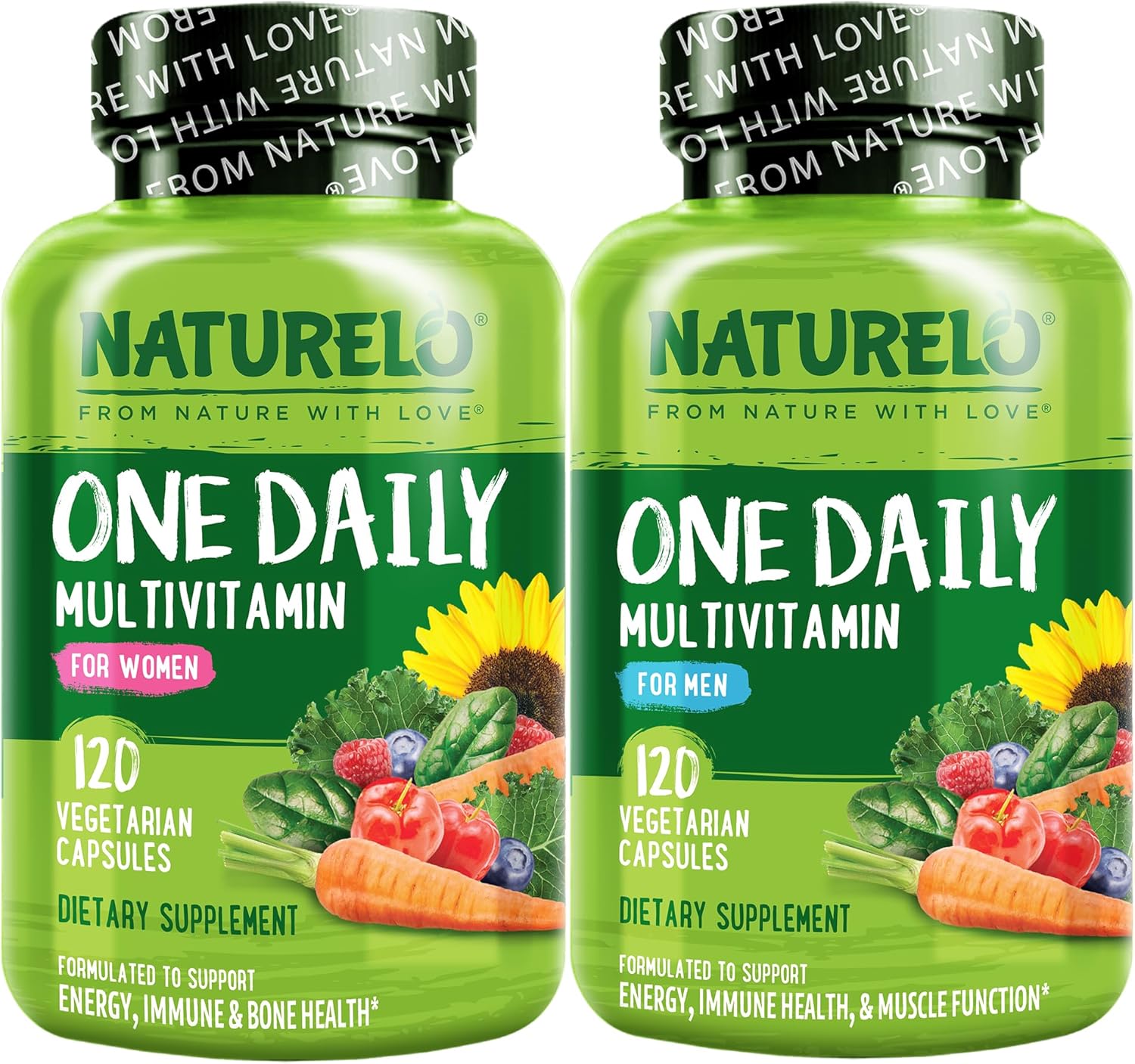 NATURELO One Daily Multivitamin for Men, 120 Vegetarian Capsules One Daily Multivitamin for Women, 120 Vegetarian Capsules Bundle - 4 Month Supply