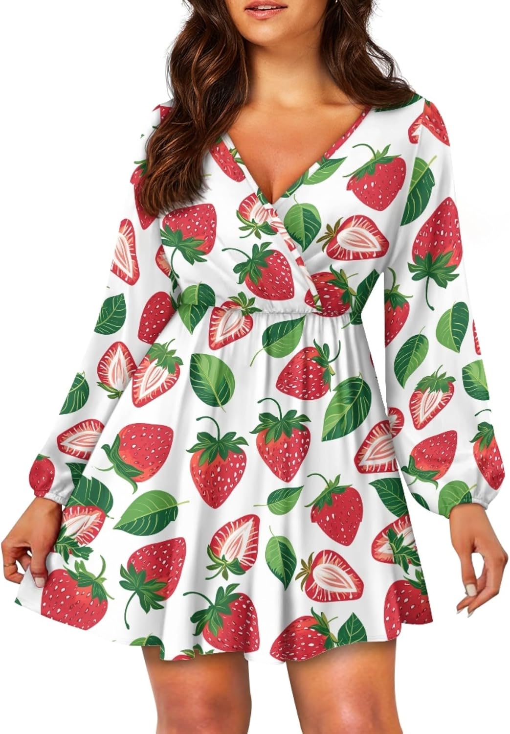 Easter Dress for Women Lantern Sleeve Floral 2025 Fashion Empire Waist V Neck A Line Holiday Party Mini Dress