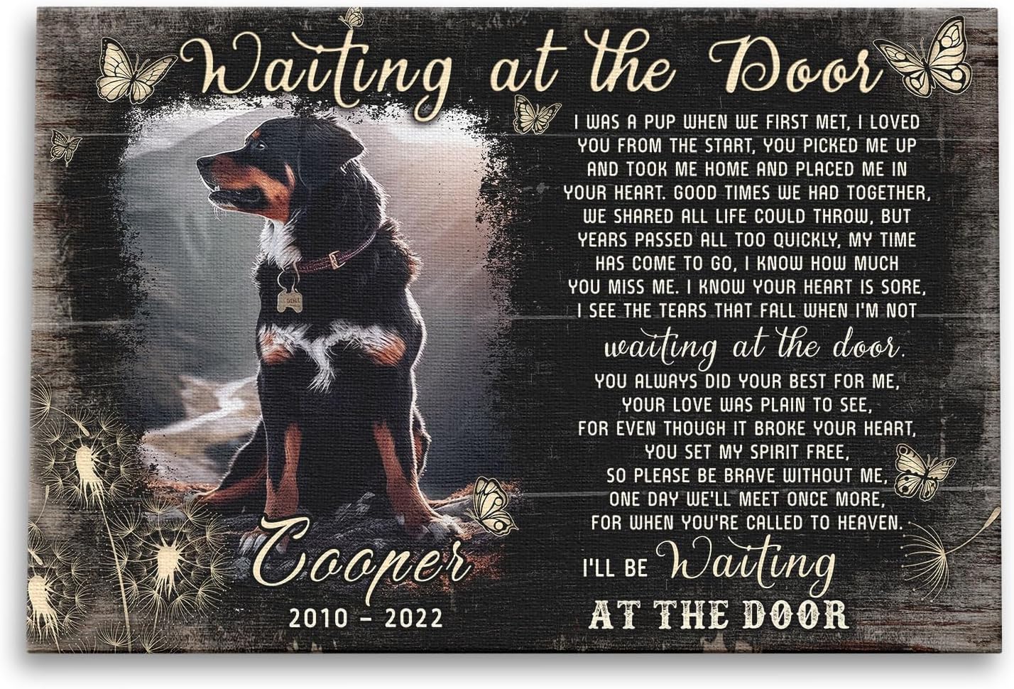 Dem Canvas Personalized Dog Memorial Canvas, Waiting At The Door, Pet Memorial Gifts, Dog Remembrance Wall Art, Pet Loss Canvas (12x08)