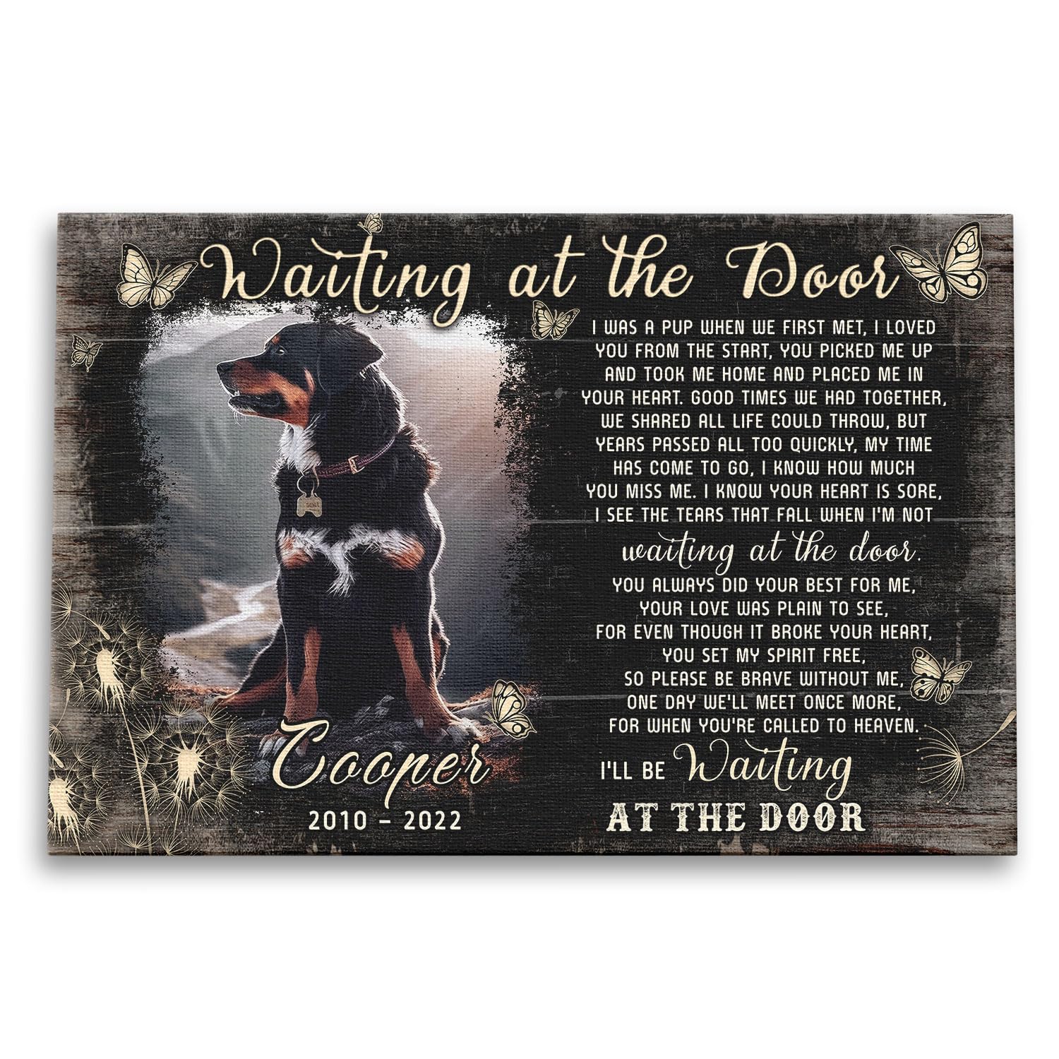 Dem Canvas Personalized Dog Memorial Canvas, Waiting At The Door, Pet Memorial Gifts, Dog Remembrance Wall Art, Pet Loss Canvas (12x08) Waiting At The Door 12'L x 8'W