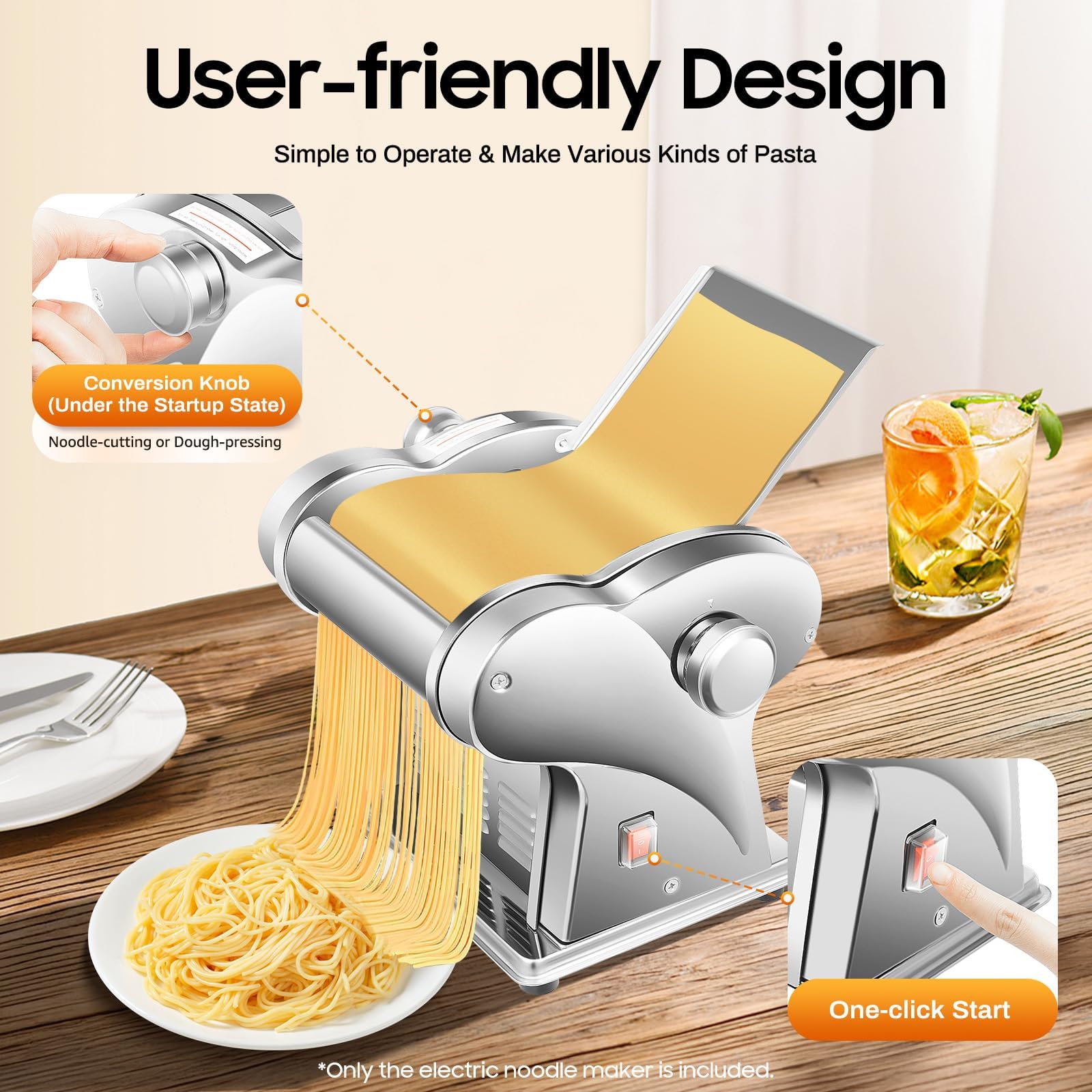 Macchina elettrica per pasta – Macchina per pasta in acciaio inox con 9 impostazioni di spessore e 2 lame di taglio per pasta fresca e cottura di spaghetti