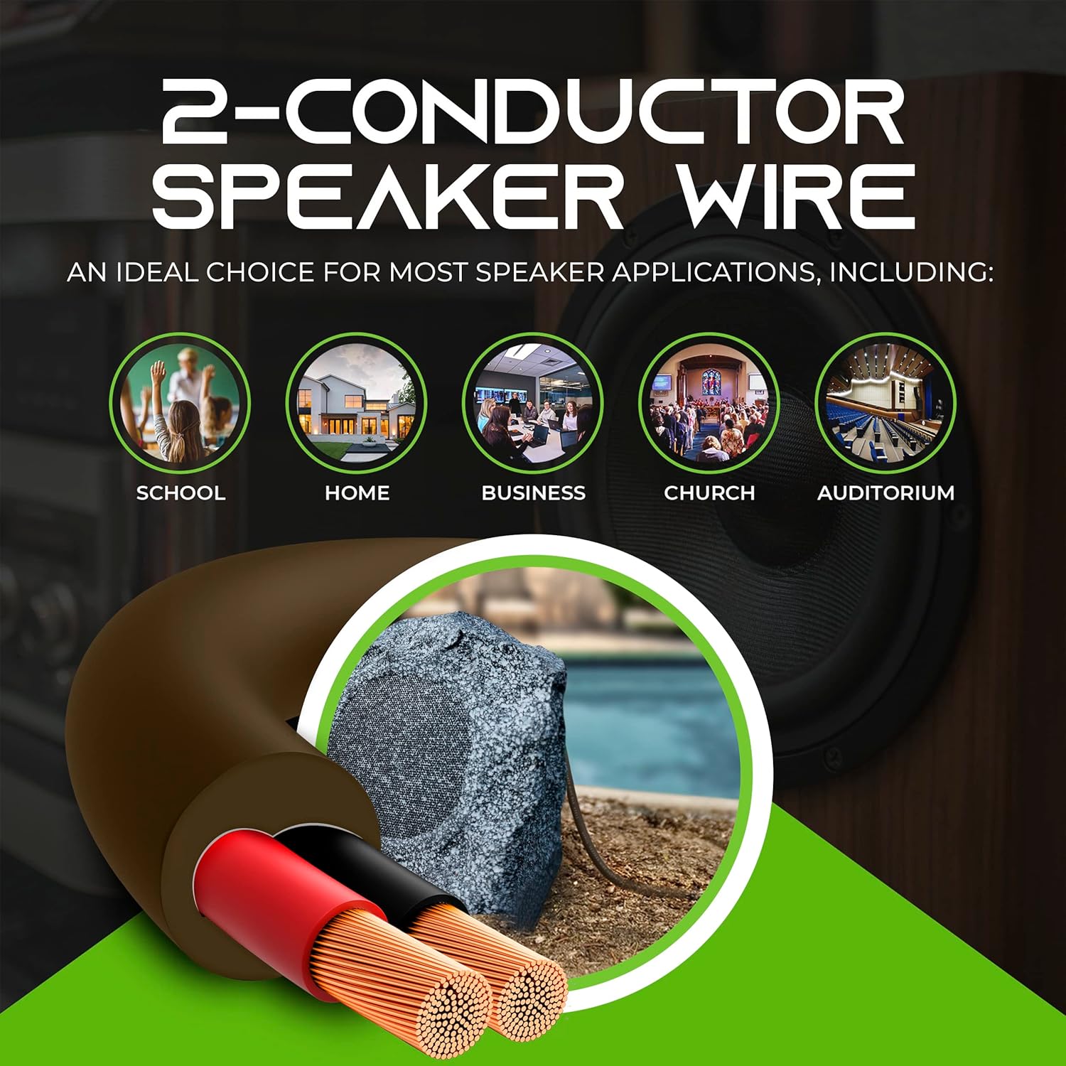 GearIT 16/2 Speaker Wire (100 Feet) 16AWG Gauge, Brown 2-Conductors/Outdoor Direct Burial in Ground/in Wall / CL3 CL2 Rated - OFC Oxygen-Free Copper, Brown 100ft : Electronics