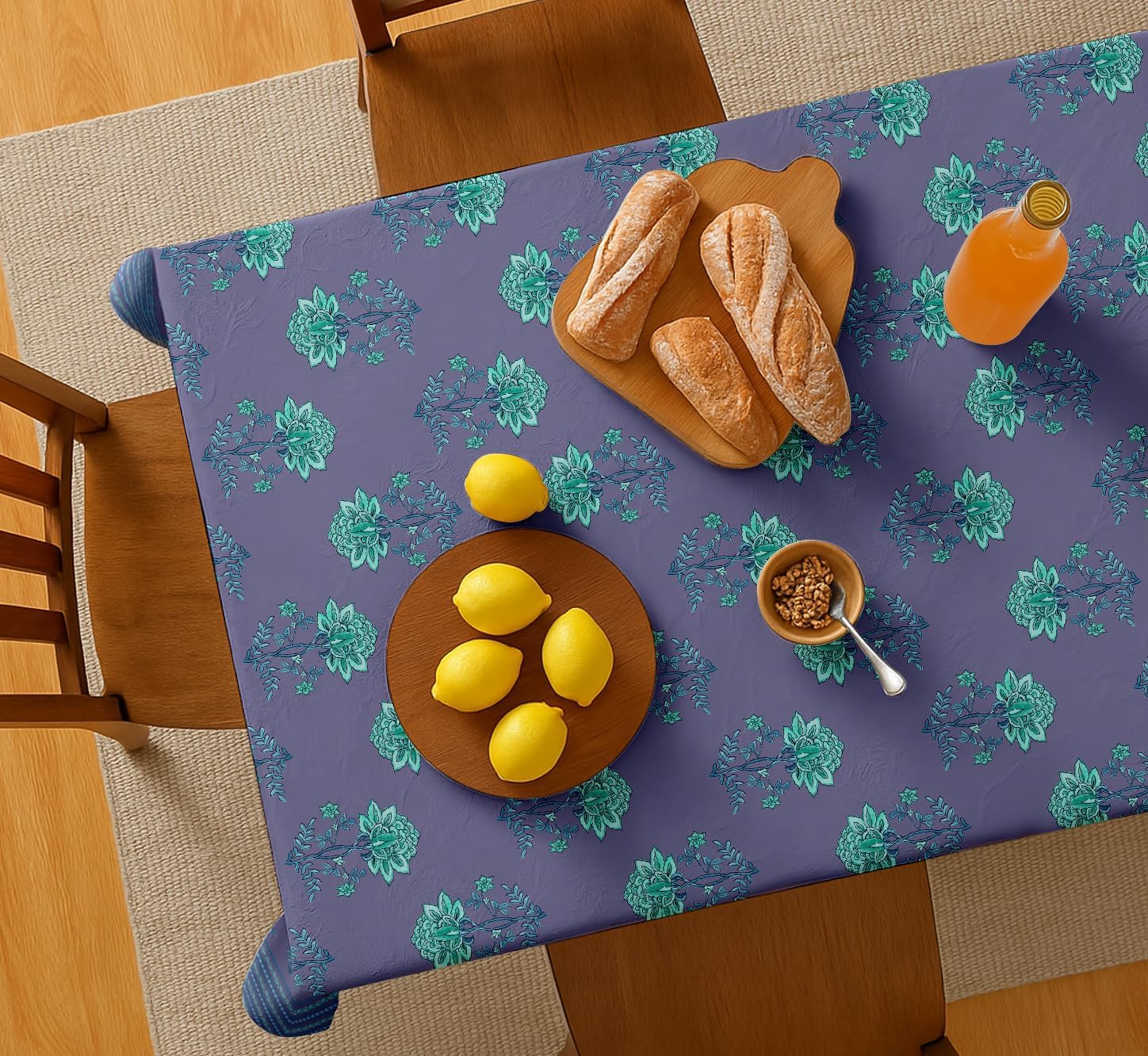 Floral Design Tablecloth- Purple 60x60 Inch Cotton Twill Dining Table Cover, Perfect for 4 Seater Tables, Durable, Protective & Washable, Ideal for Everyday Use, Occasions & Gathering