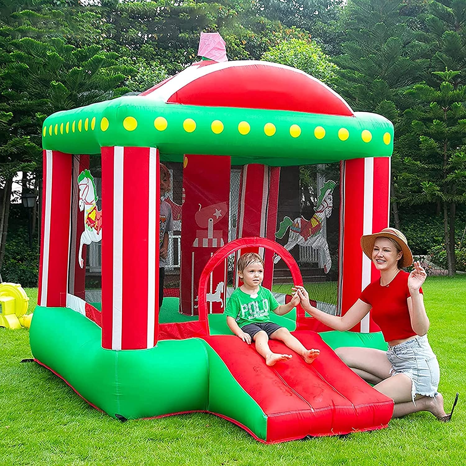 Castillos hinchables, Castillo Hinchable Suave y Seguro, casa de Rebote Inflable Grande, Salto Material Grueso con soplador tobogán, Parques jardín al Aire Libre