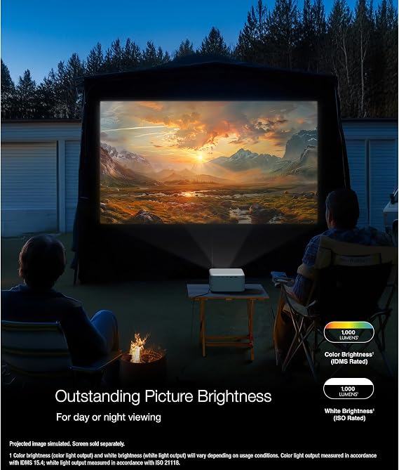 Epson EpiqVision Mini EF21 Portable Smart Laser Projector, Bright 1,000 Lumens, FHD 1080p HDR, 3-Chip 3LCD, Google TV, Netflix, Stereo Speakers, Family Party/Outdoor Backyard/Home Theater - White