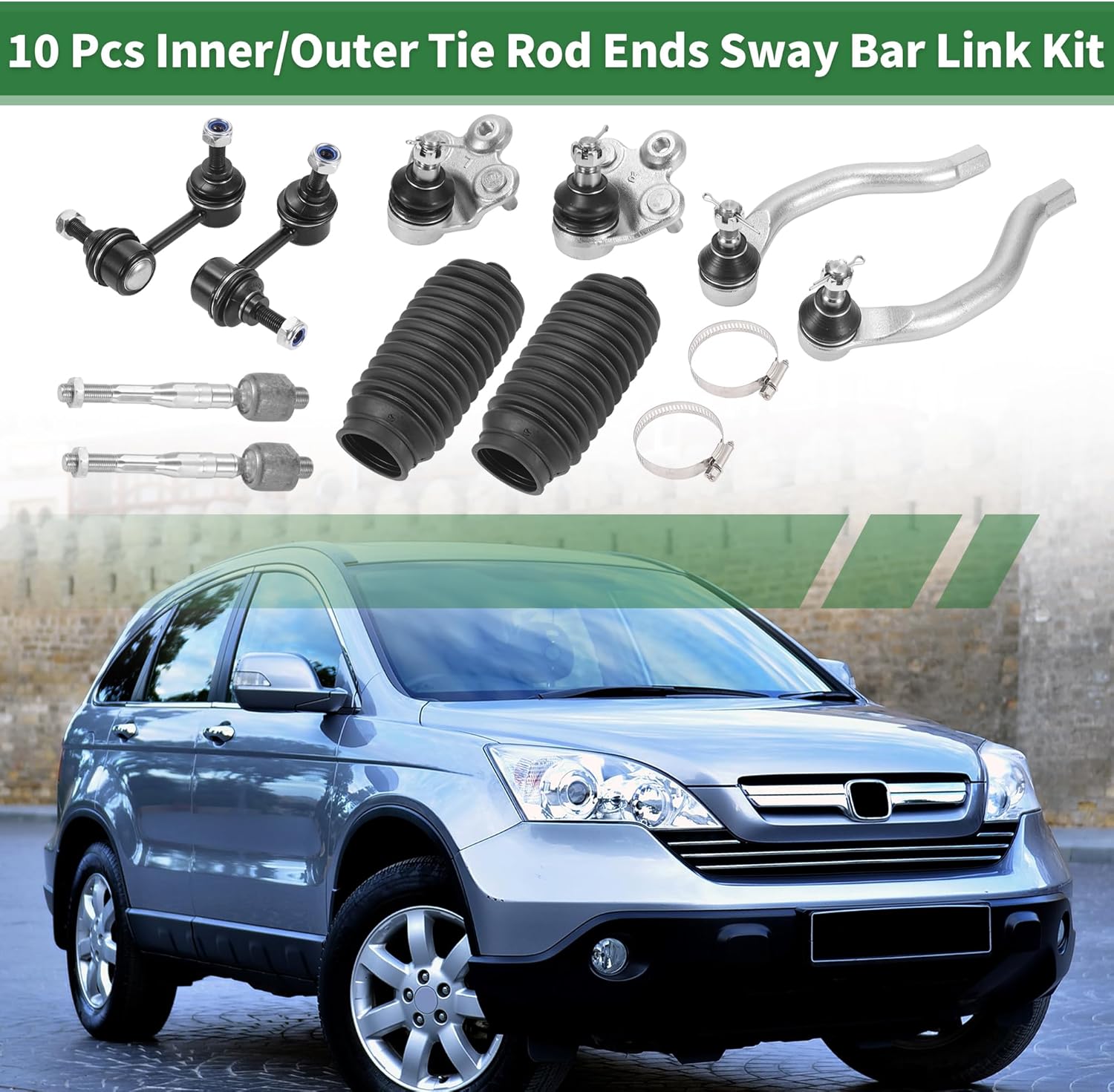 X AUTOHAUX 10pcs Front Suspension Kit Inner Outer Tie Rod End Front Sway Bar Link Lower Ball Joint with Boot for Honda Civic 2006-2011 1.8L Models No.ES800373/K500069/K80768
