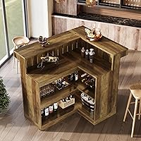 Vista 7 de Tribesigns Bar Table, L Shaped Home Bar Unit for Home, 4-Tier Corner Liquor with Storage Shelves and Wine Glasses Holder, Industrial Wine Cabinet