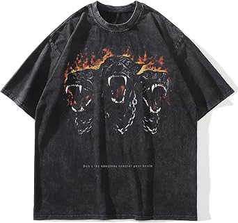 Men T-Shirt Streetwear Aesthetic Graphic Tee Shirt Vintage Faded Black Hipster