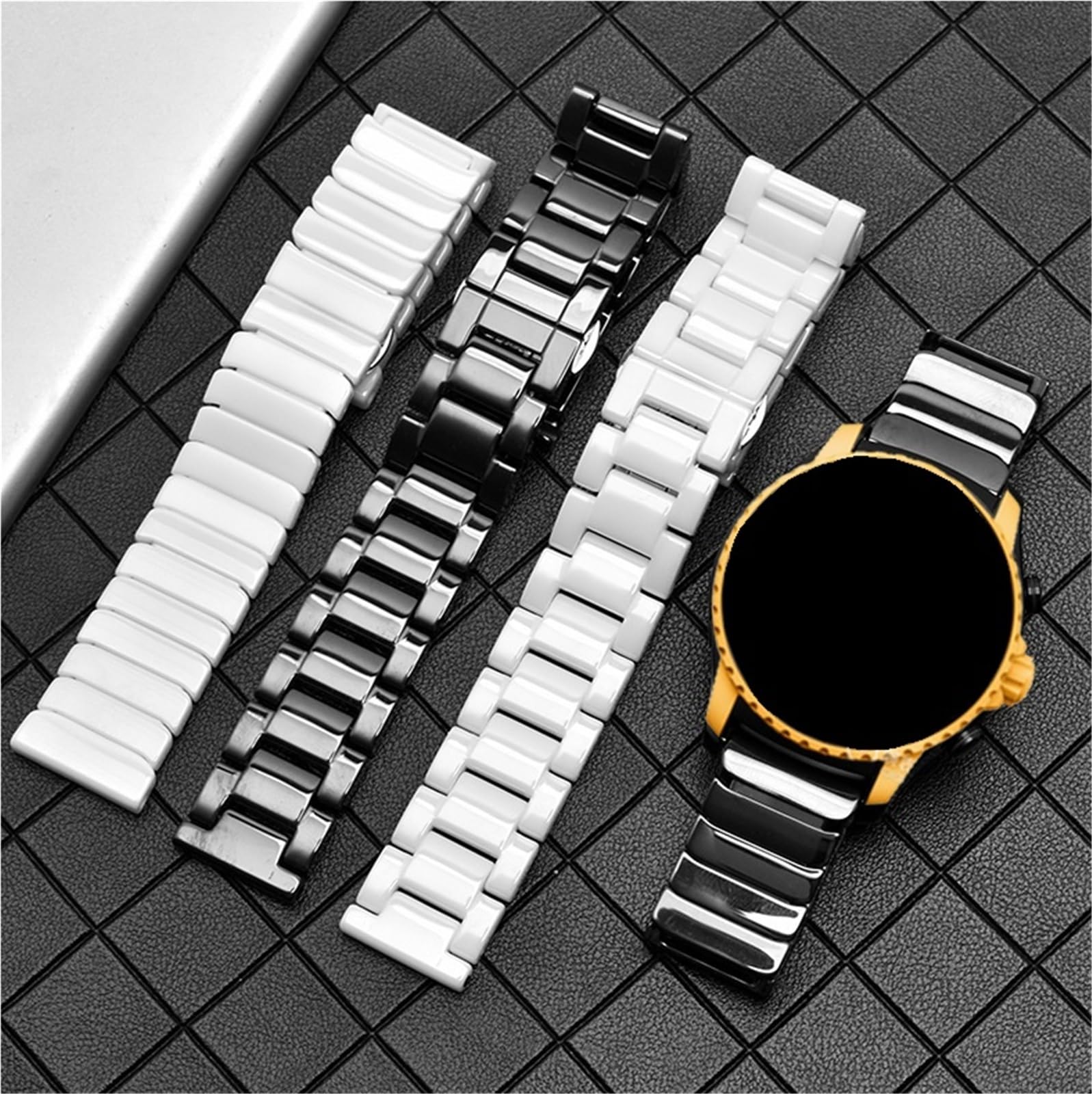 Cinturino di ricambio for smartwatch da uomo e da donna, in ceramica bianca e nera