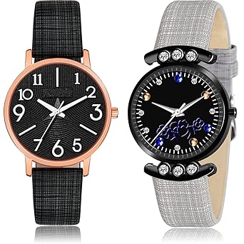 TIMENTER Love Embossed Designer dial and Simple Casual Analog Black Color Dial Girls Watch - GM346-GW1 (Pack of 2)