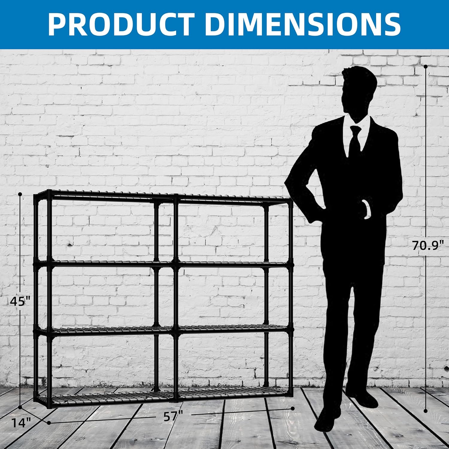 Storage Shelves Heavy Duty Collapsible Standing Storage Shelf Units for Laundry Bathroom Kitchen Pantry Closet (57x14x45)