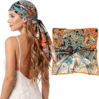RIIQIICHY Women Silk Scarf Head Hair Satin Scarf 35 Inch Large Square Neck Scarf Night Wraps for Sleeping Bandanas Summer Accessories Ladies Gifts