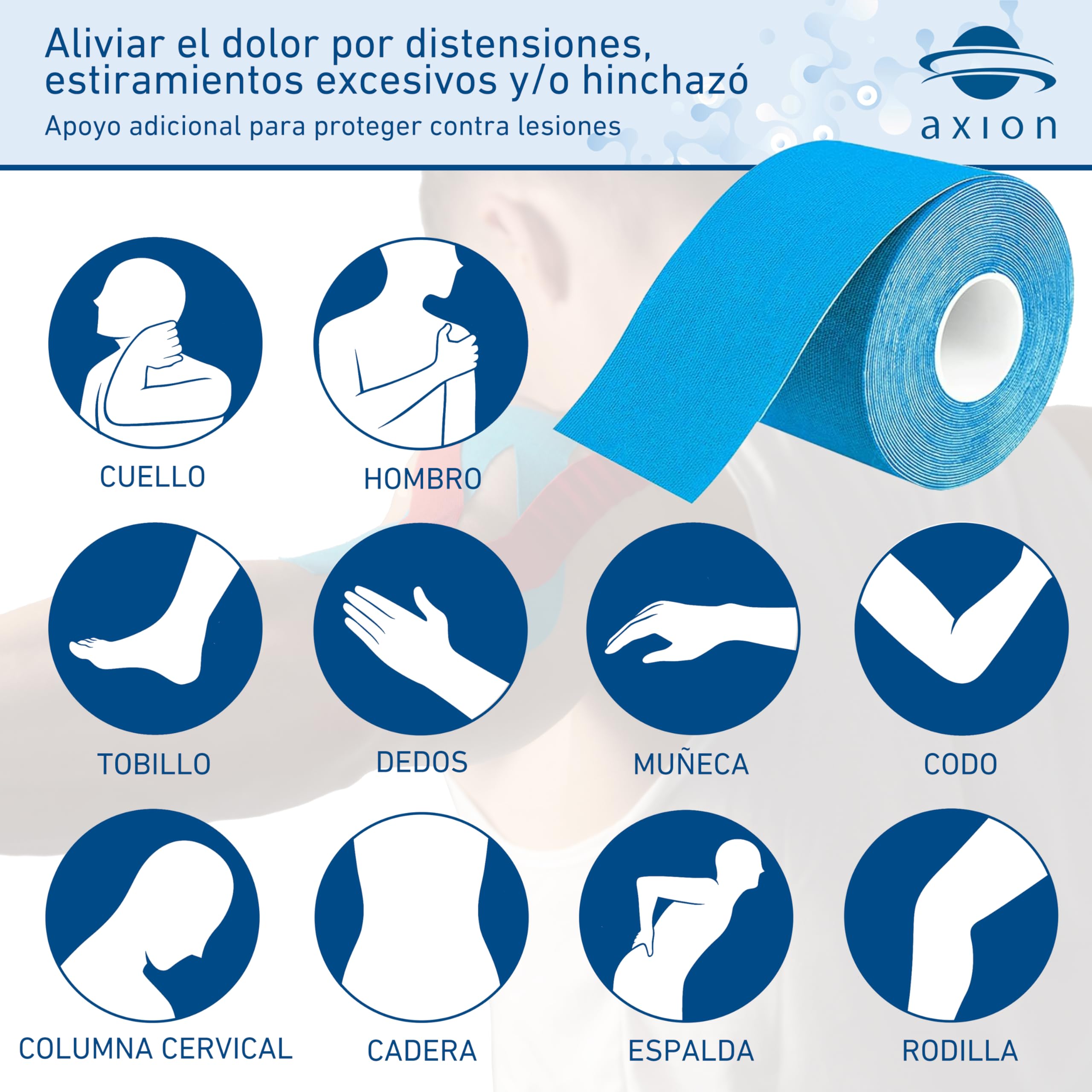 6 Kinesiotape axion® | Cintas kinesiológicas elásticas | Tiras adhesiva deportiva | Rollos para vendaje neuromuscular y fisioterapia | Soporte articular y muscular