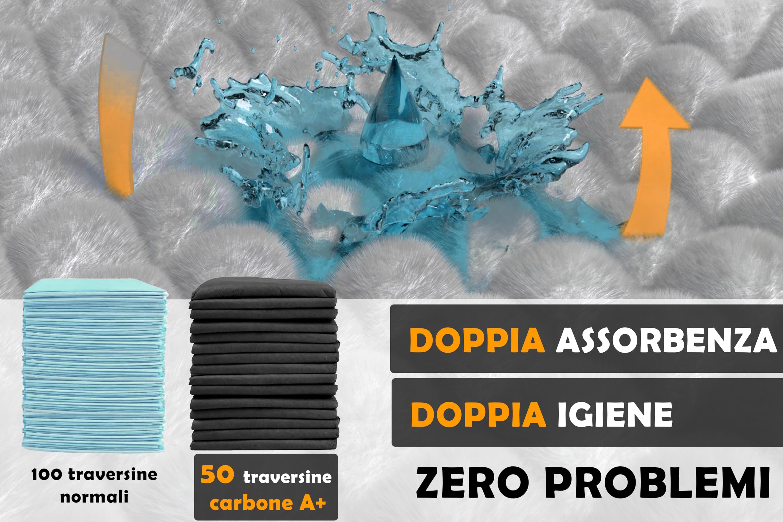 HAND Traversine Cani Carboni Attivi 60x90 cm, 50 Pezzi Super Assorbenti e Antiodore, Tappetini Igienici Neri per Cani e Cuccioli con Adesivi di Fissaggio, Extra Spessi e Resistenti (50 Pezzi 60x90 cm)