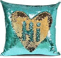 Vista 14 de MOCOFO Juego de 2 fundas de almohada reversibles con purpurina primaveral, diseño de sirena, con lentejuelas mágicas, color verde azulado
