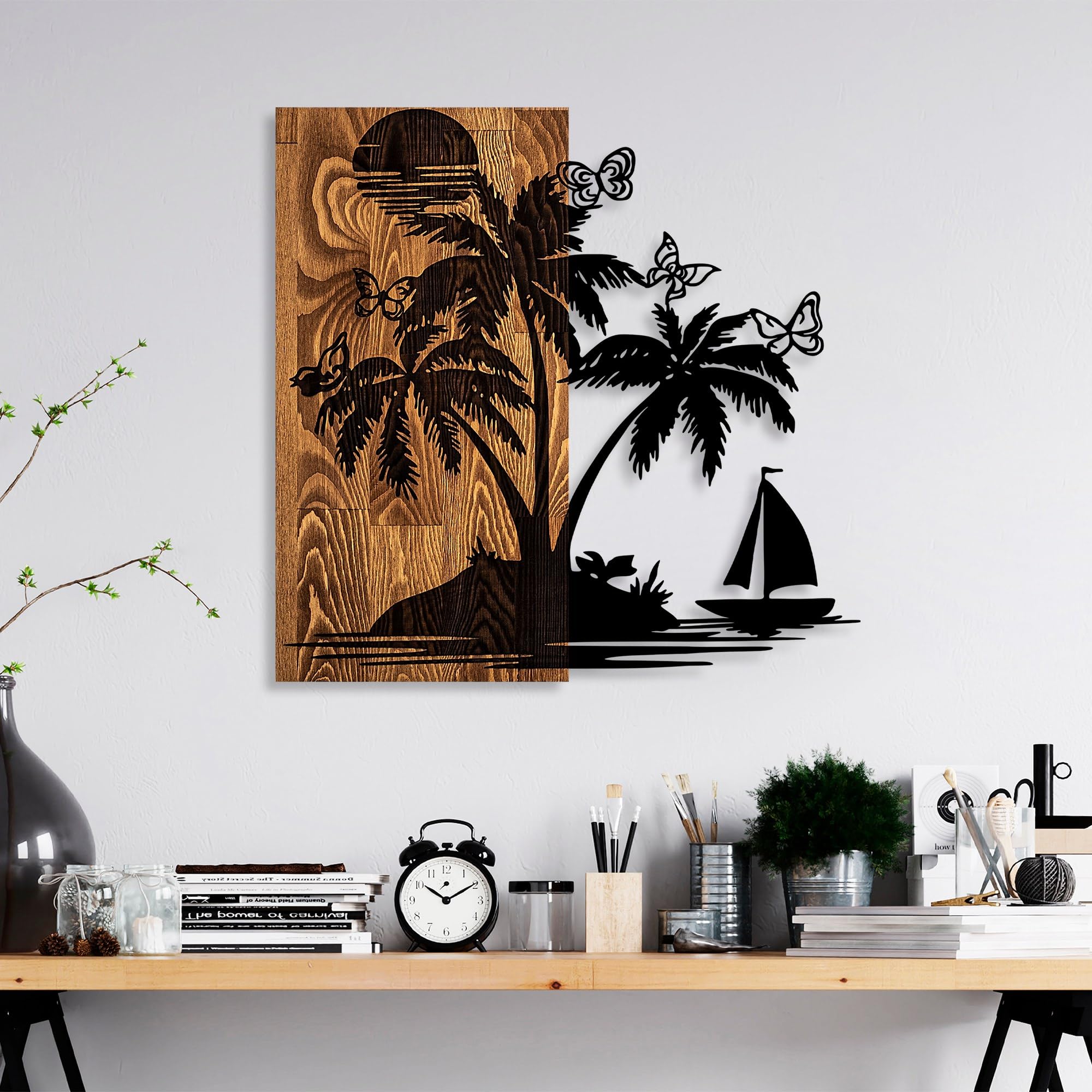 Décoration murale en bois 3cm Wallity relief tridimensionnel et métal