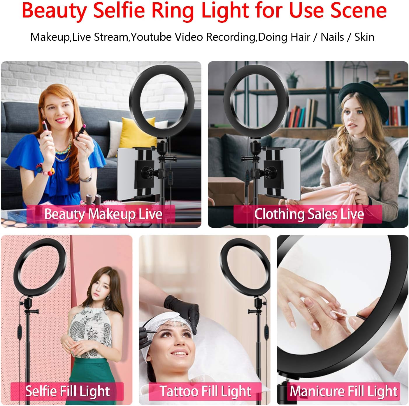 Ring Light with Tripod Stand Phone Selfie Kit - 8 inch LED Circle Lights for Makeup Blog YouTube Video Photo Camera Studio Lighting Work with iPhone iPad Tablet Android Phones