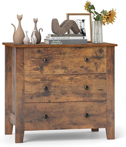 Miniatura 9 de LOKO Cómoda de madera de 3 cajones, cómoda con pomos redondos de metal, sofá junto a la mesa, mesita de noche, cómoda moderna de mediados de siglo