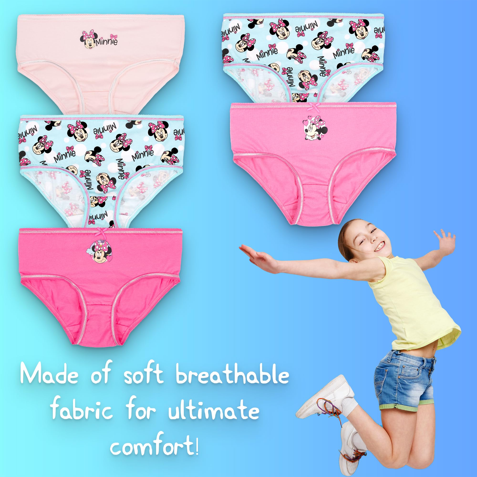 Disney Bragas suaves 100 % algodón para niñas, ropa interior para niñas, paquete de 5 con 5 diseños diferentes, color rosa, edad 5/6