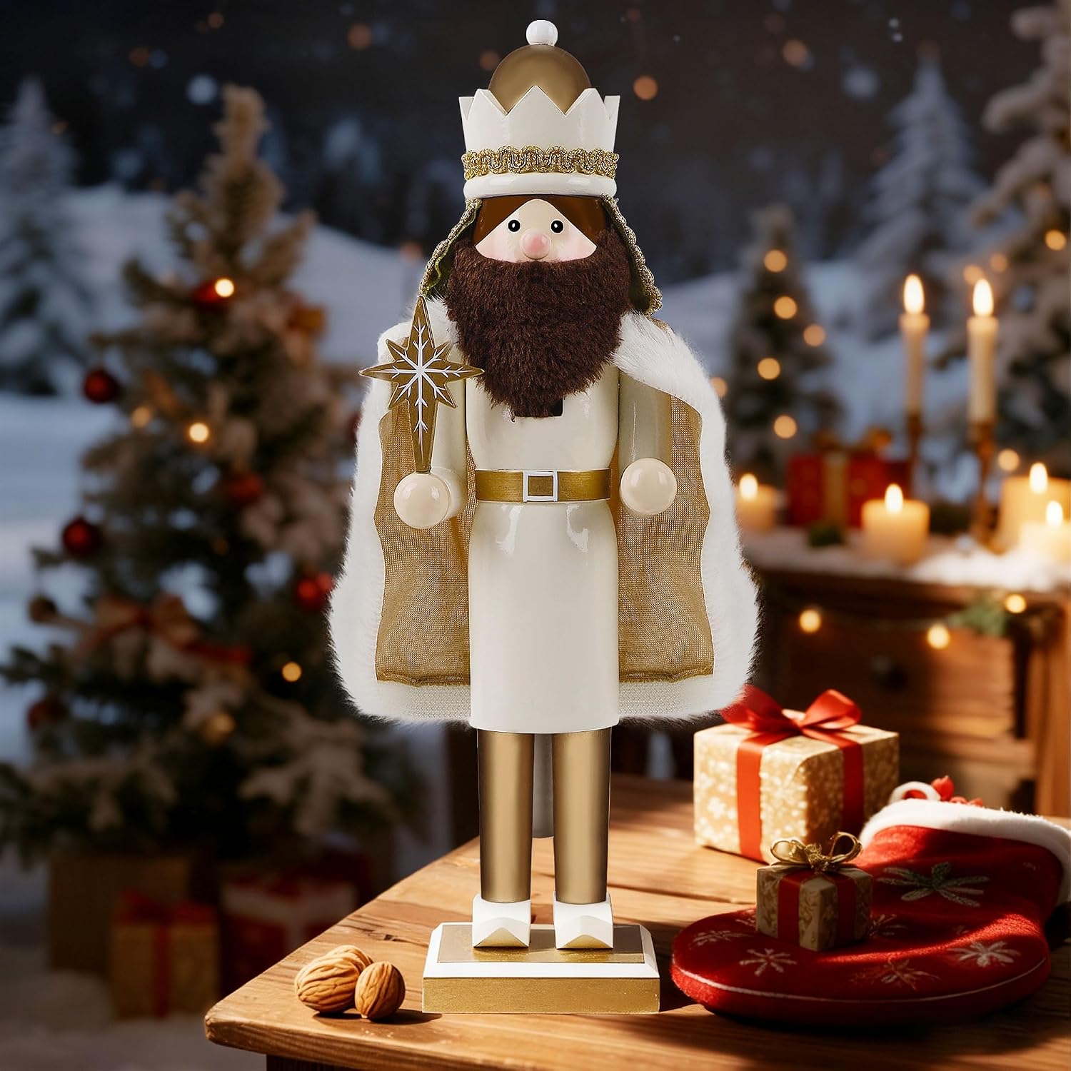 Joliyoou 15 inch Christmas Nutcracker, Wooden Nativity Nutcracker Collectible Jesus with Star Heirloom Gift, Hand-Painted Christmas Decor for Tabletop Mantel and Holiday Home Display
