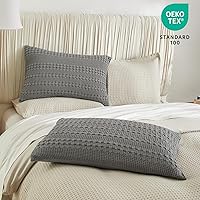 Vista 240 de PHF Fundas de almohada 100% algodón con tejido de gofre de 24 x 24 pulgadas, paquete de 2 fundas cuadradas para decoración elegante del hogar, sin