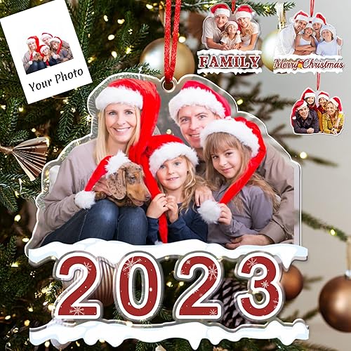 Adorno de fotos personalizado de acrílico, adornos de Navidad personalizados con imagen, adorno de Navidad familiar personalizado 2023 para colgar