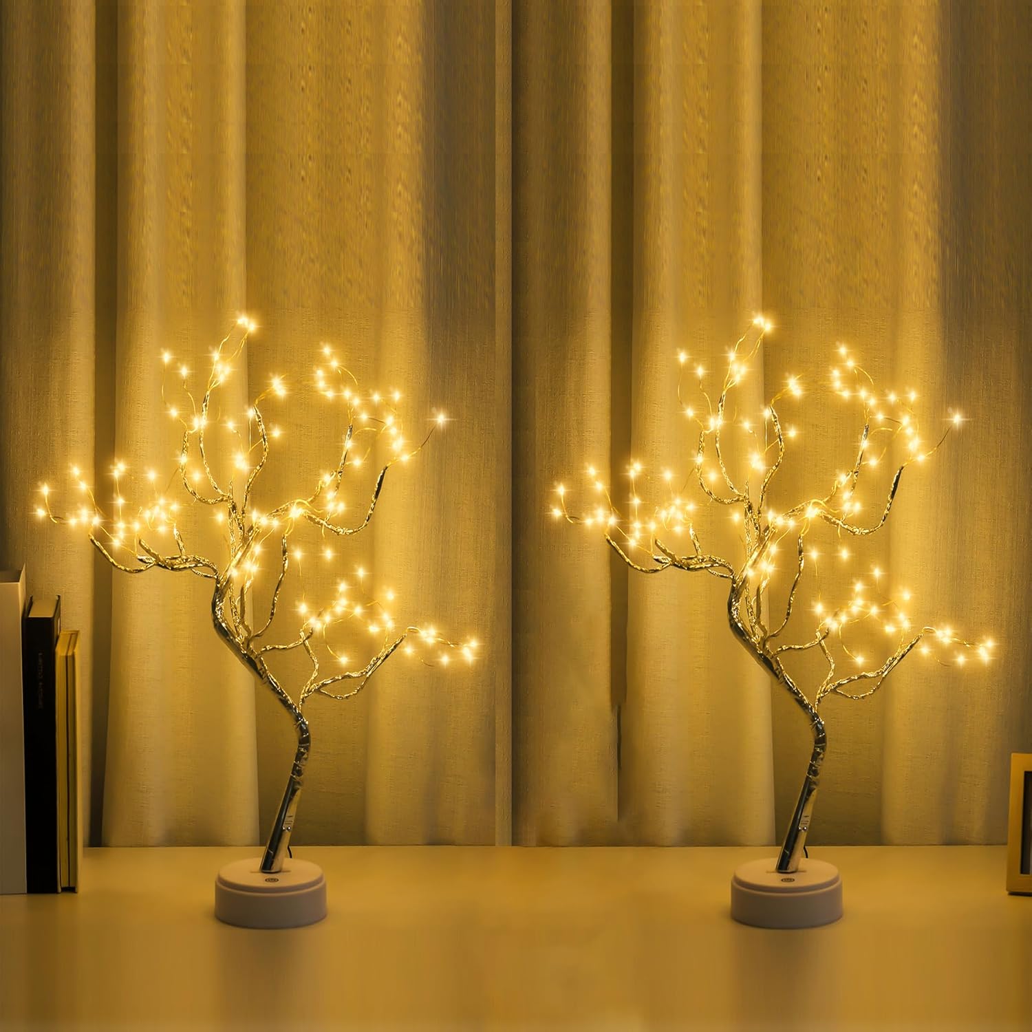 2 Pack Room Decor, 20" 108 LED Tabletop Bonsai Tree Light, DIY Artificial Tree Lamp, Battery/USB Operated, Aesthetic Lamps for Living Bedroom Christmas Home Gifts Decor (Warm White)