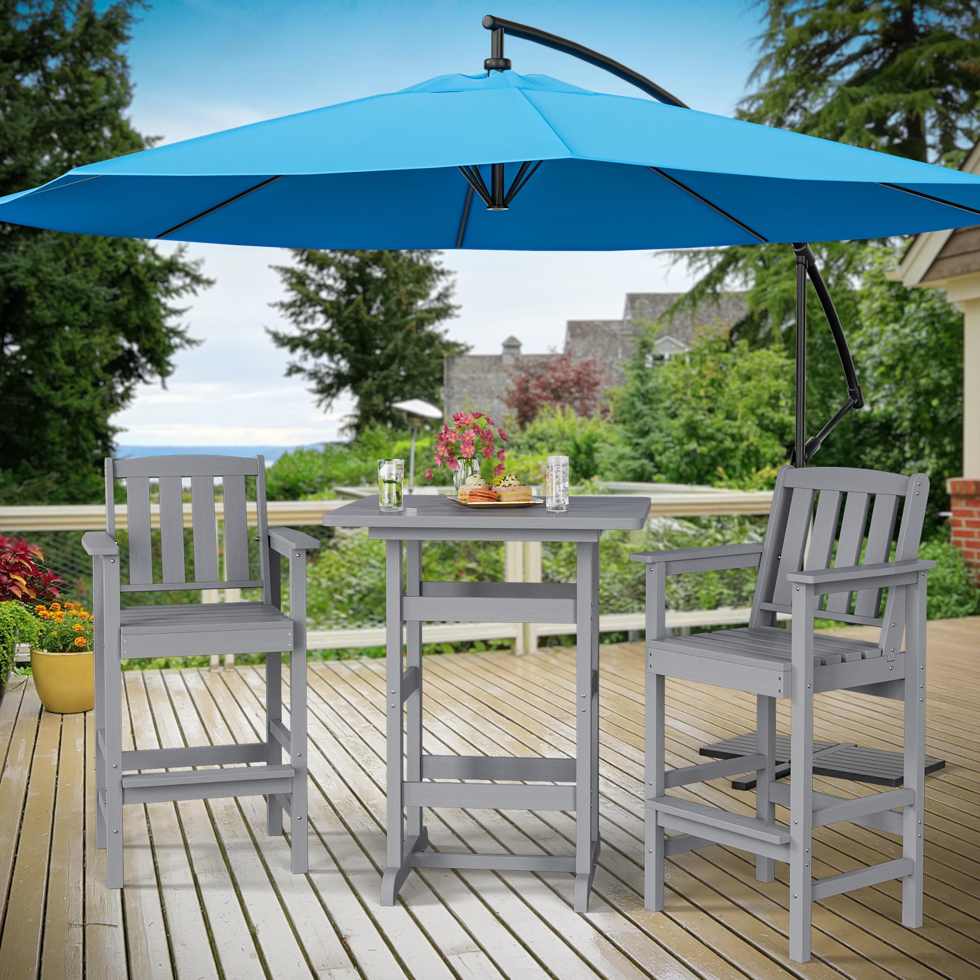 PatioPerk 3-Piece Adirondack Bar Chairs and Table Set