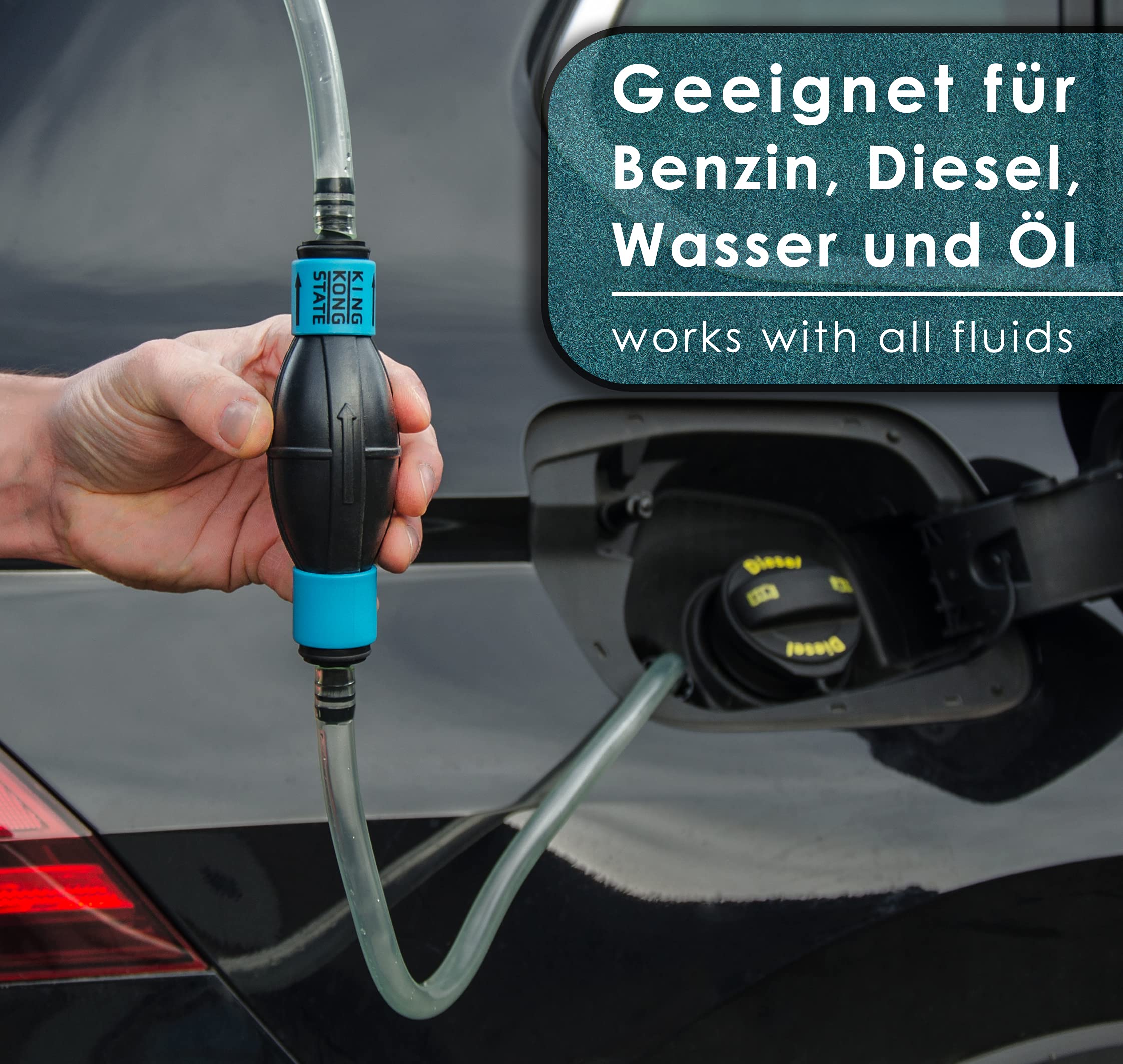 King Kong State Pompa manuale – Pompa di travaso per liquidi come acqua, benzina, diesel o miscela di olio, ideale per auto e moto