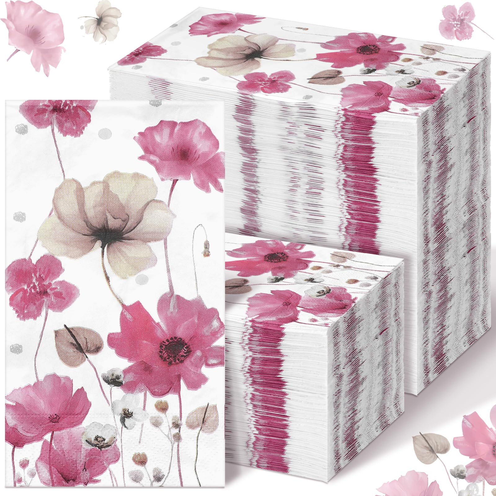 Epakh 200 Pcs Bulk Paper Guest Towels Pink Floral Napkin 2 Ply Disposable Boho Flower Dinner Napkins Watercolor Spring Decorative Botanical Hand Towel