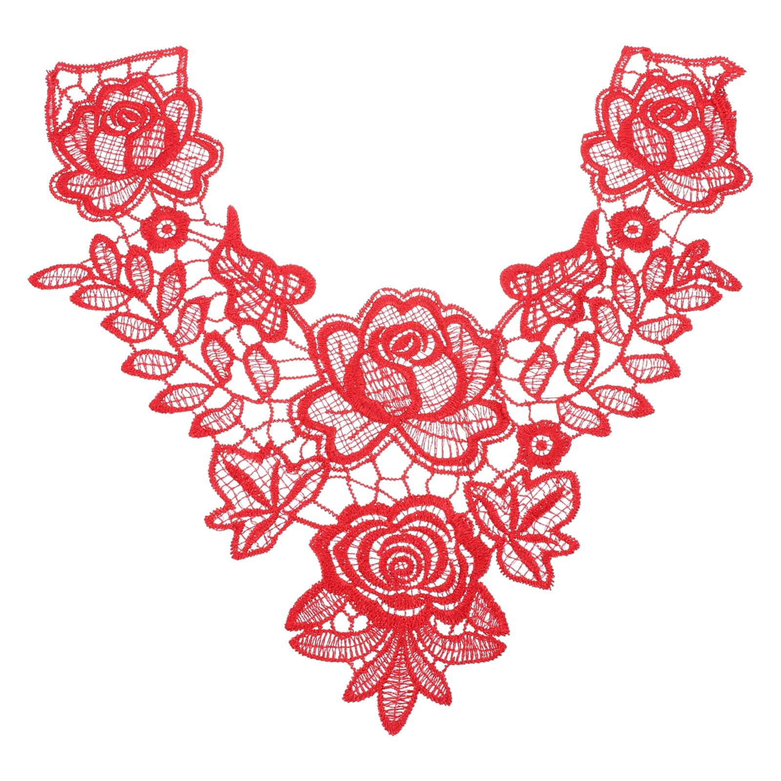 sourcing map 2 Pack Lace Applique Flower Patches, 32x32 cm Floral Sew on Embroidery Trim Appliques Fabric Collar Patch Motif for Wedding Gown Dress Bridal DIY Crafts Decoration, Red