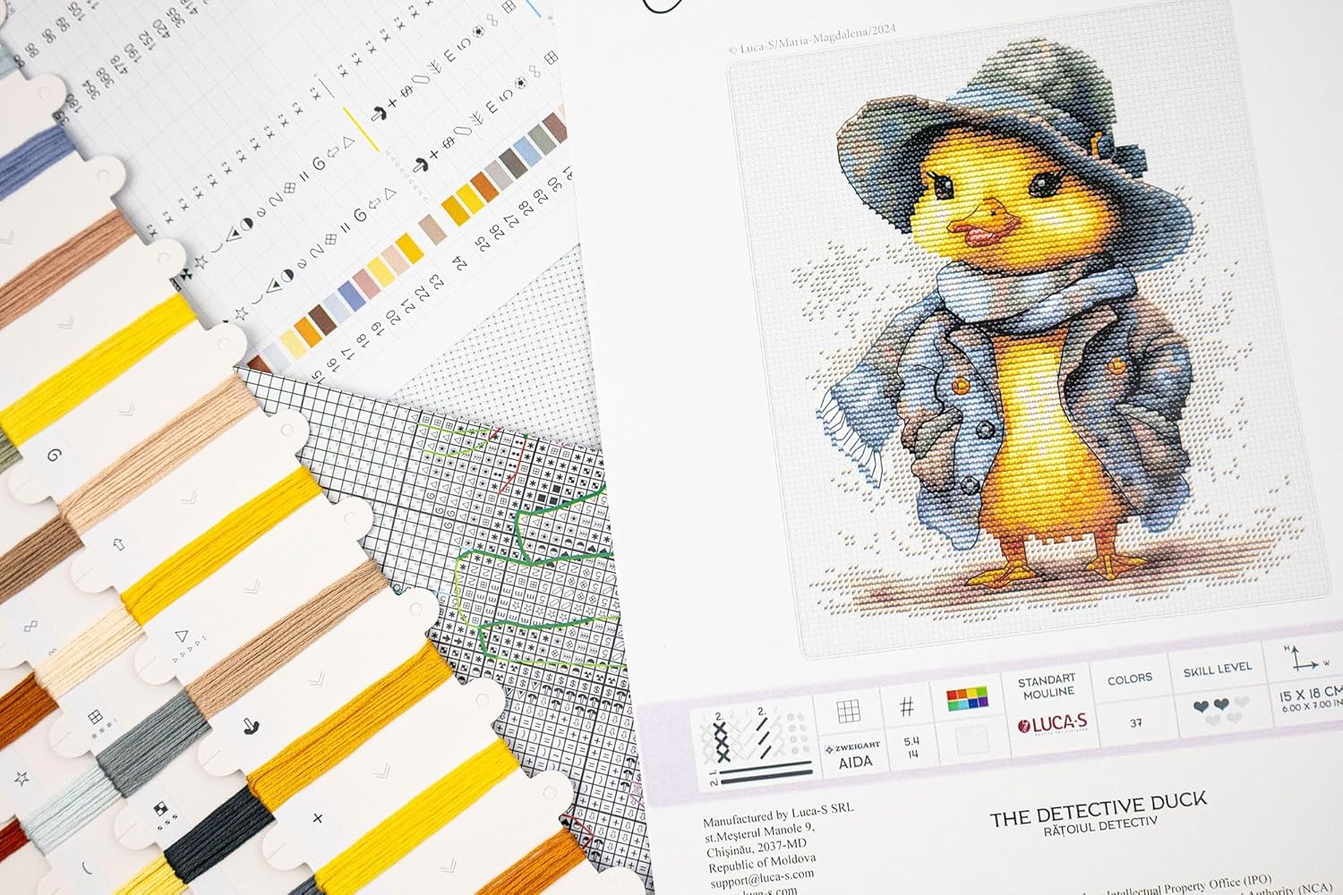 Luca-S Cross Stitch Kit The Detective Duck, B1416, Counted Cross Stitch Kit for Adults, Needlecraft and Embroidery Kit