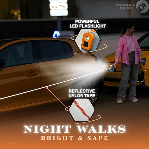 Miniatura 3 de Snuggle Paws - Correa retráctil para perro de 16 pies de alta resistencia, correa todo en uno con linterna LED, soporte para bolsa de excrementos y