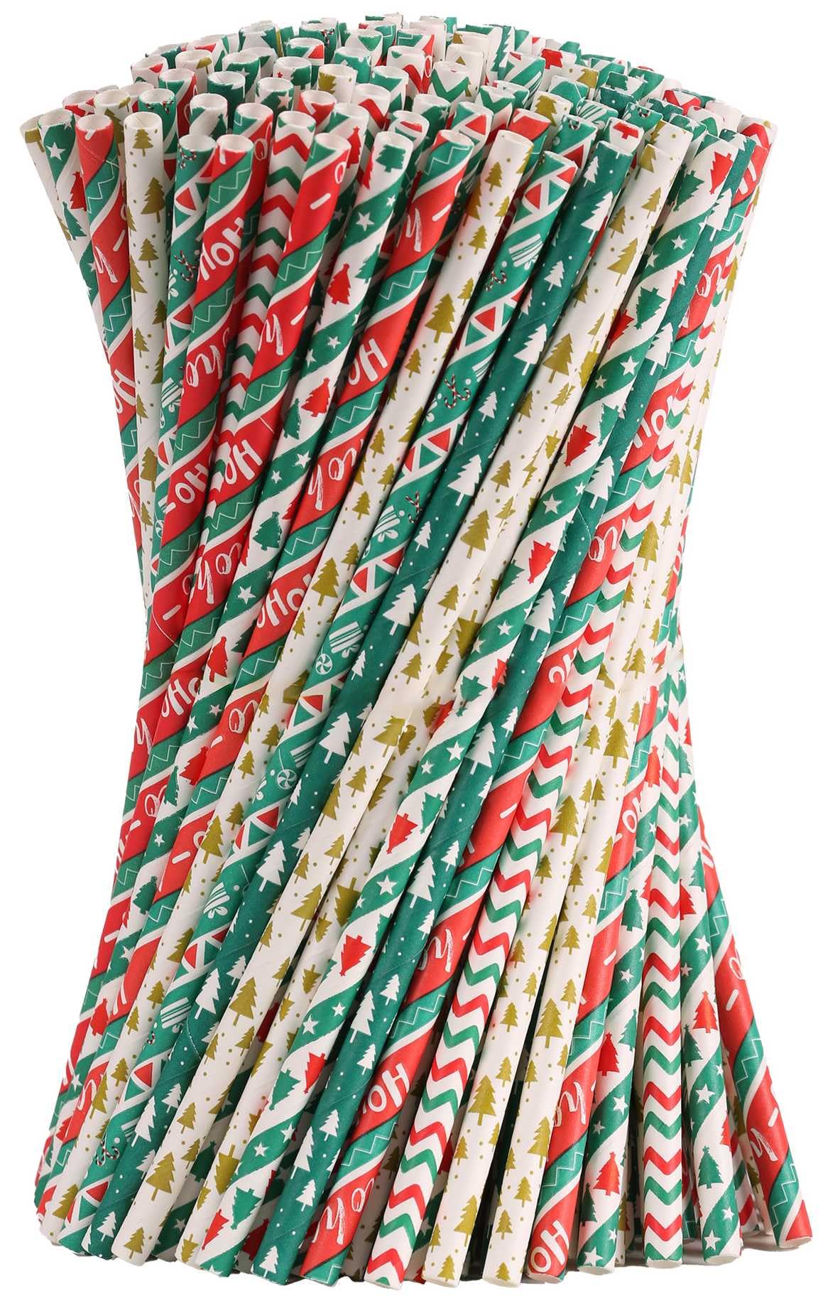 Xyedyaup 100 Christmas Paper Straws Disposable Drinking Snowflakes Striped Straws 197 mm x 6 mm Decorations and Christmas Gifts