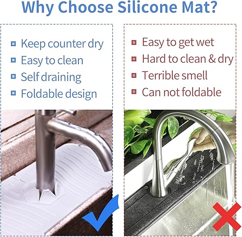 Miniatura 3 de Bandeja de silicona para grifo de 24 pulgadas de largo, protector contra salpicaduras para fregadero detrás del grifo, tapete de silicona apto para