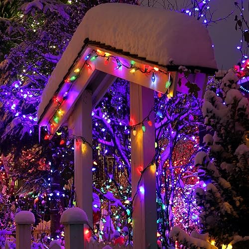 Miniatura 4 de KAQ 2 paquetes de guirnaldas de 100 luces LED C9 multicolor de Navidad, impermeables, para interiores y exteriores, extensibles, de 98 pies, enchufe