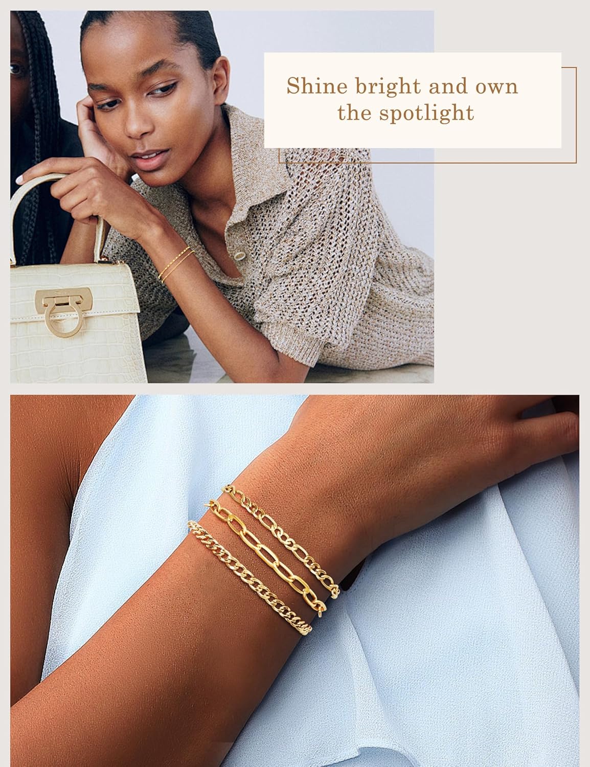 Gold Bracelets for Women - 14K Dainty Bracelets Set for Women, Gold Jewelry Sets for Women Trendy, Stackable Cuban Link Paperclip Chain Bracelet Pack Fashion Accessories Gifts for Mom - Image 5