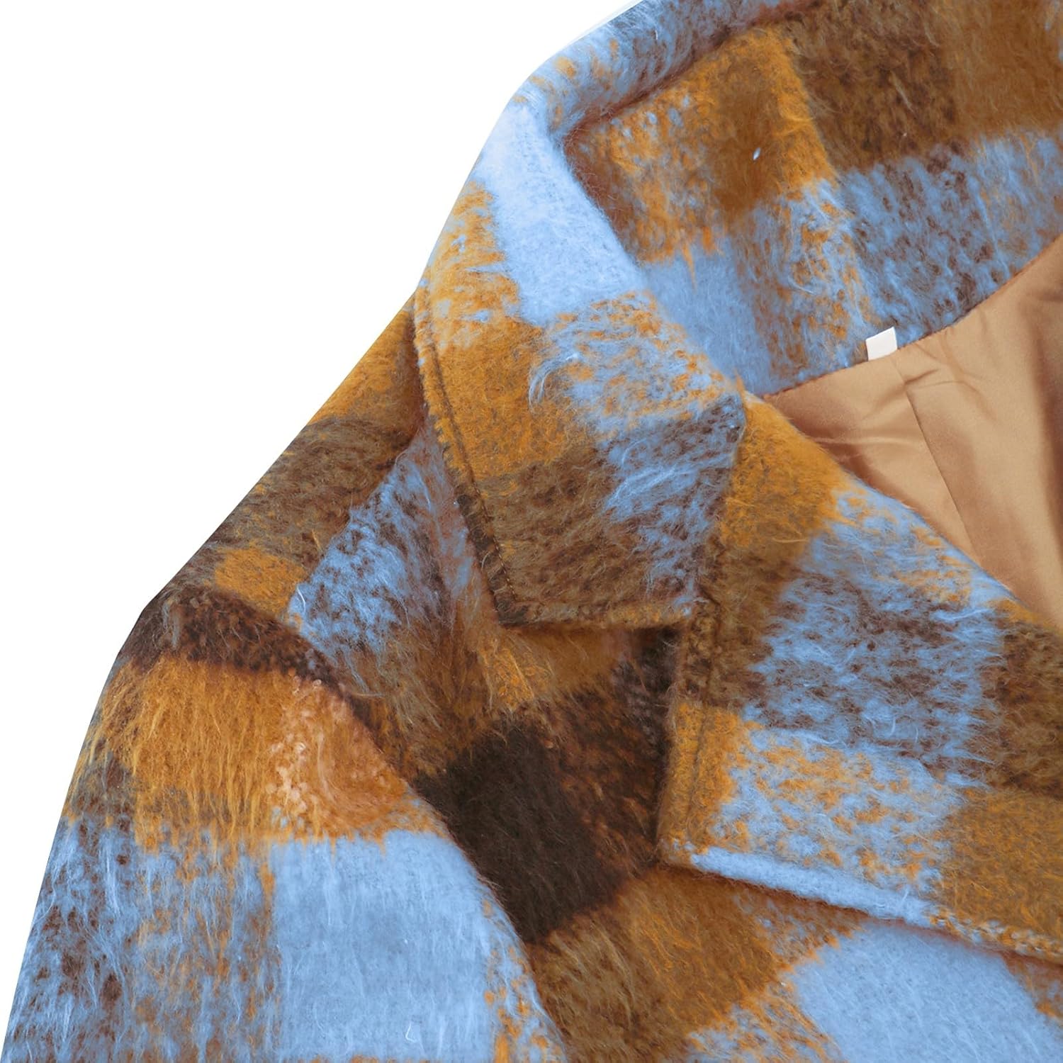 Women's Winter Double Breasted Wool Coat Long Sleeve Notch Lapel Long Plaid Print Warm Trench Peacoat Long Jacket