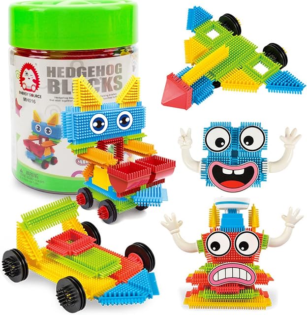 HANMUN Stickle Bricks Building Blocks Tiles-100pcs Big And Colorful Hedgehog Building Blocks Toys Toddler Construction Toys for 3 Year Olds