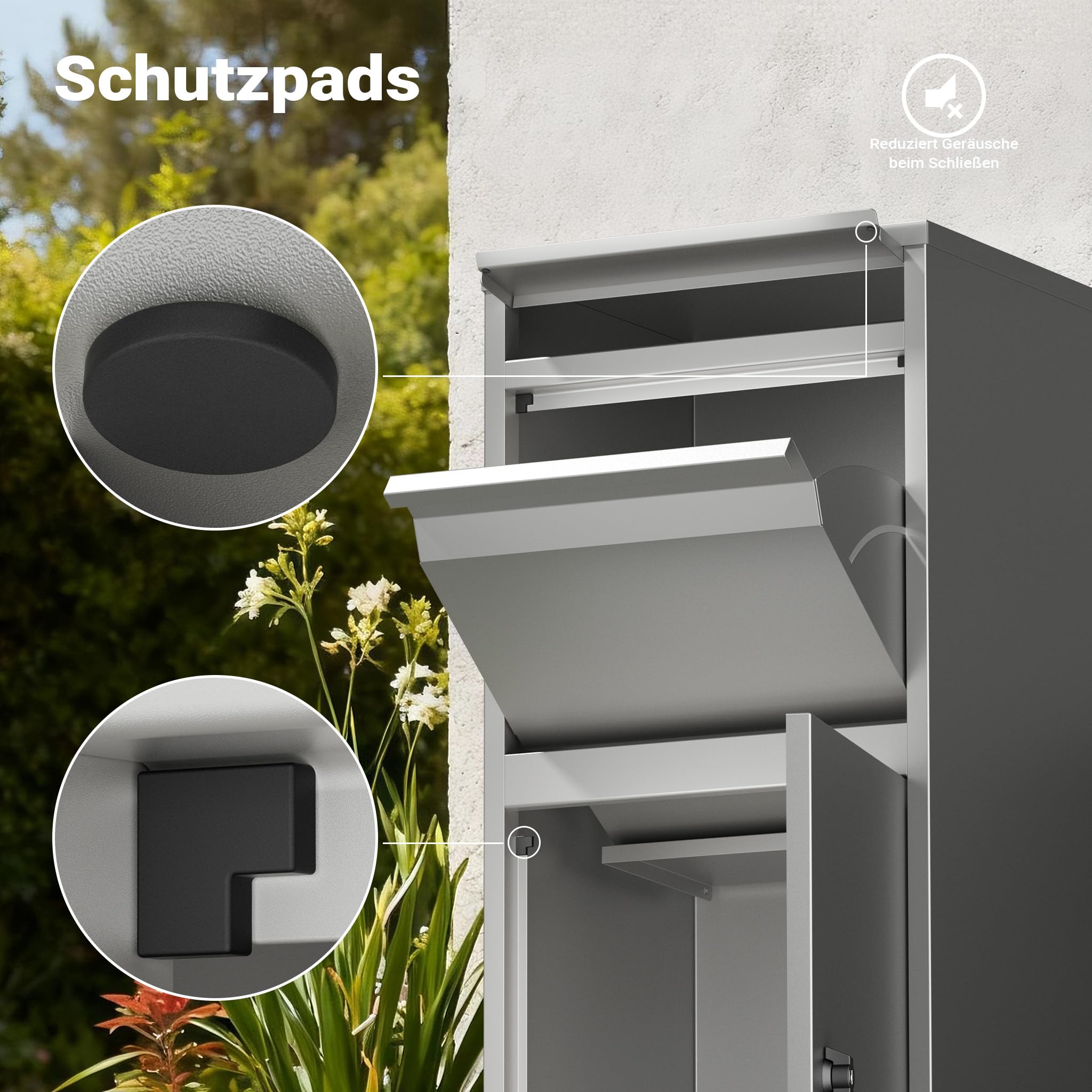 Wiltec Paketkasten grau 410 x 380 x 1020 mm Paketbox aus Stahl mit Pulverbeschichtung abschließbarer Standbriefkasten für Paketannahme zu Hause Zustellung von Paket, Post, Brief